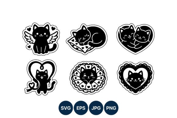 Black Cat Love Stickers Vector Art