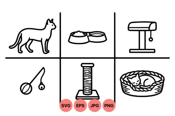 Black Line Cat Care Icons