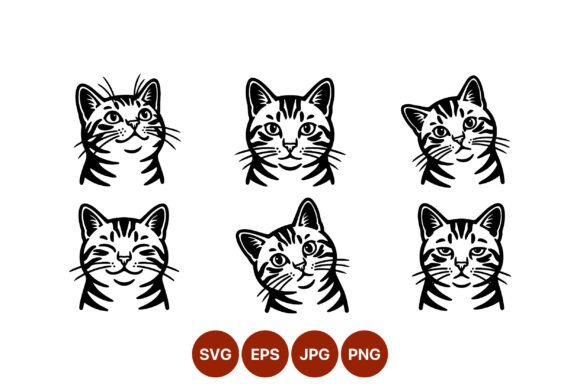 Black White Cat Face Vector Set