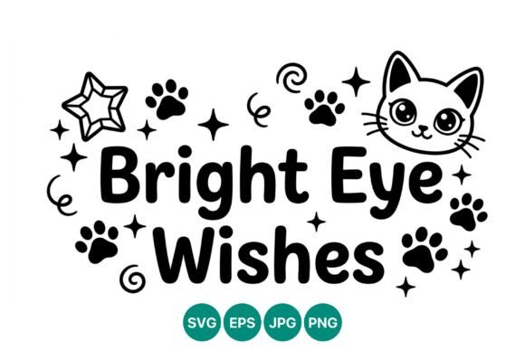 Bright Eye Wishes Cat Paw Stars Vector