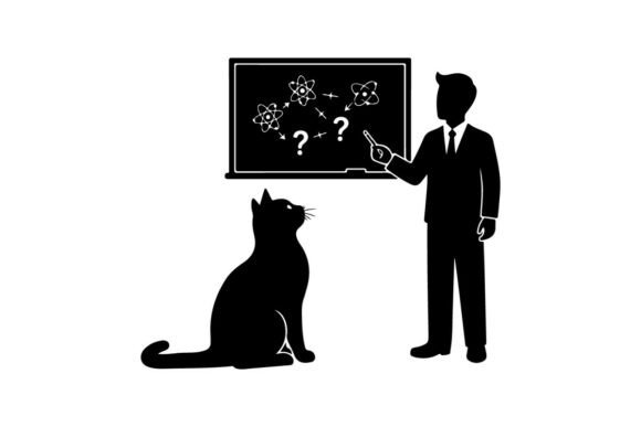 Business Man and Cat Solving Science Vec