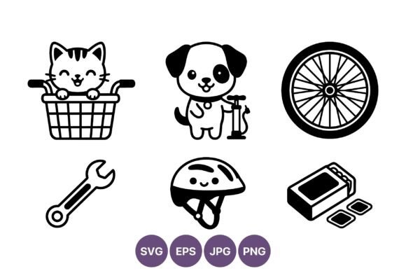 Cartoon Cat Puppy Bicycle Repair Vector