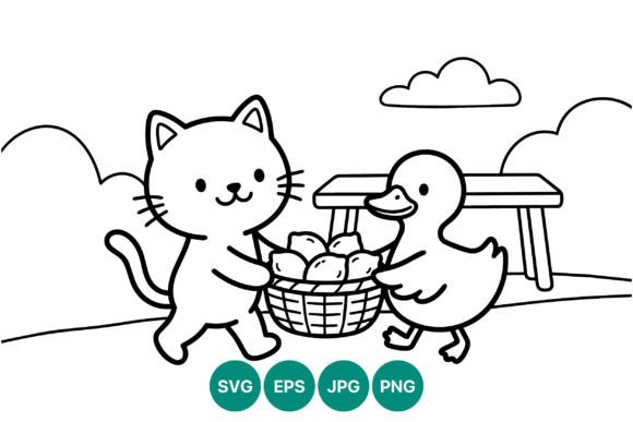 Cat and Duck Carrying Basket Vector