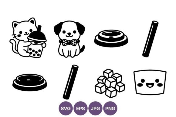 Cat and Puppy Bubble Tea Vector