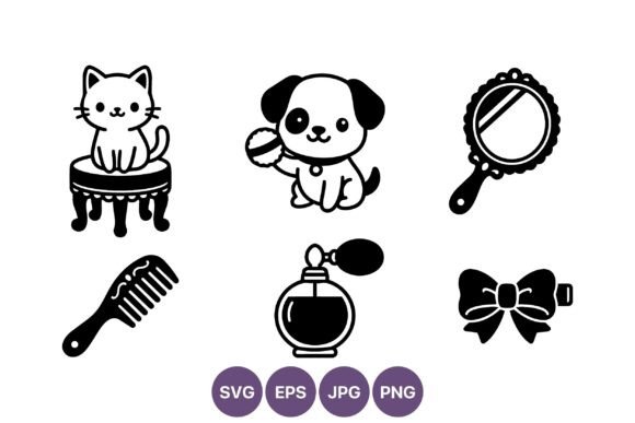 Cat and Puppy Line Art with Accessories