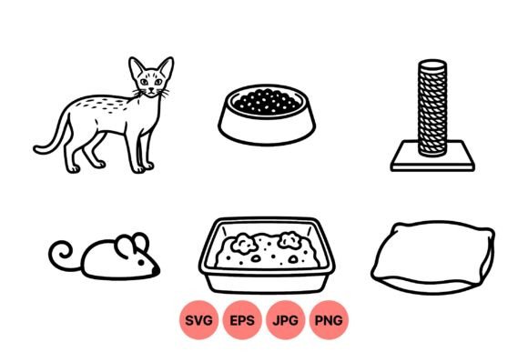 Cat Care Line Art Icons