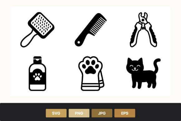 Cat Grooming Tools Icons