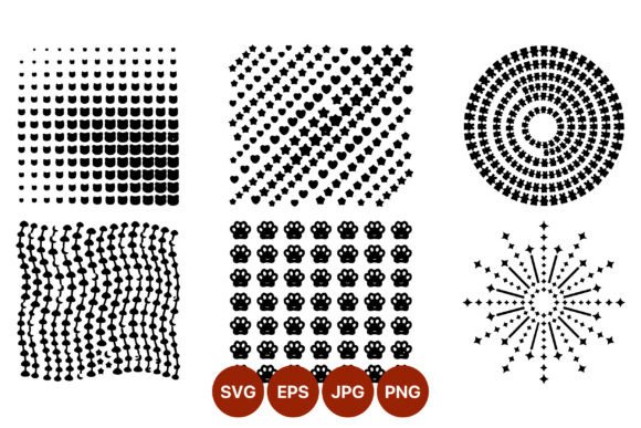 Cat Heads Stars Hearts Paw Prints Vector