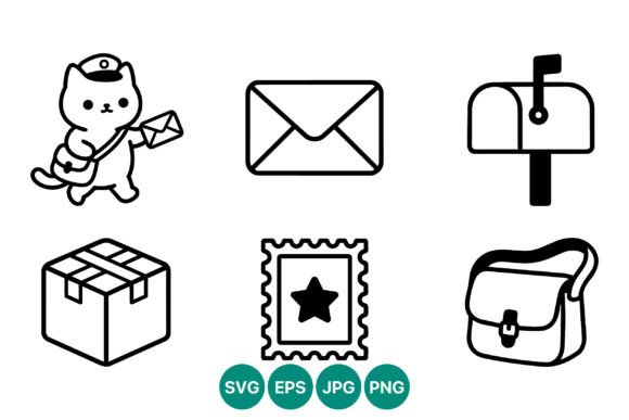 Cat Mail Carrier Icon Set