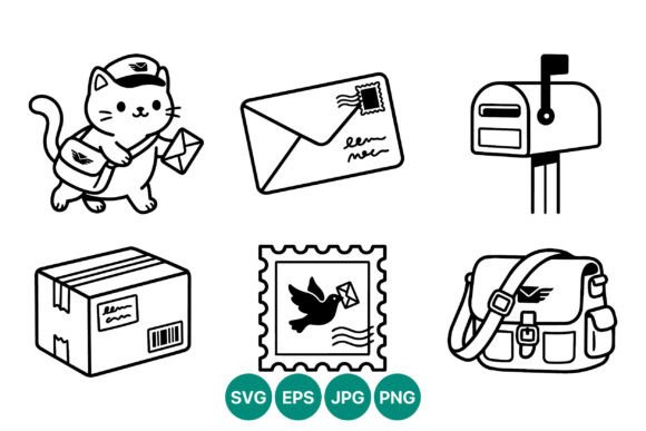 Cat Mail Carrier Postal Icons Black