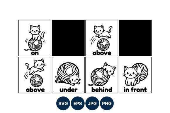 Cat Playing Yarn Position Words Vector
