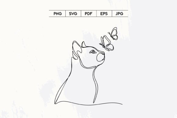 Cat with Butterflies Line Art Design