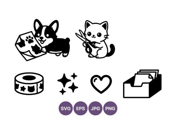 Corgi Puppy and Cat Cute Vector Art