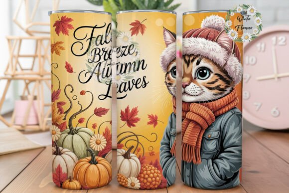 Cozy Autumn Cat Fall Leaves Tumbler