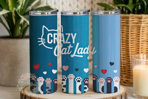 Crazy Cat Lady Blue Paws 20oz Tumbler
