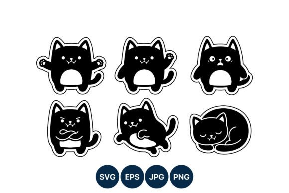 Cute Black Cat Cartoon Vector Set