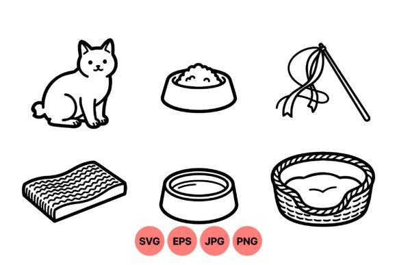 Cute Cat Accessories Line Art