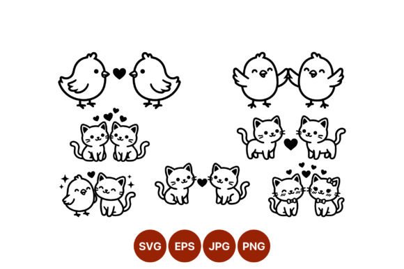 Cute Cat and Bird Love Pairs