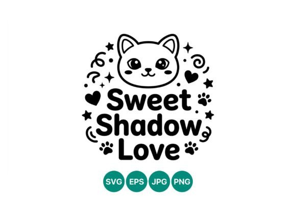 Cute Cat Face Sweet Shadow Love Vector