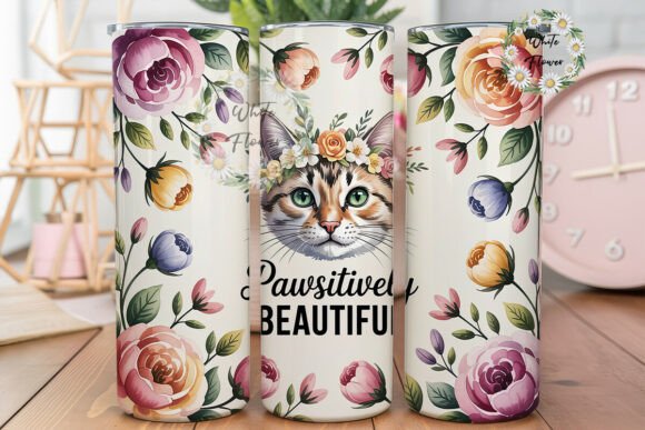 Cute Cat Floral Watercolor Tumbler
