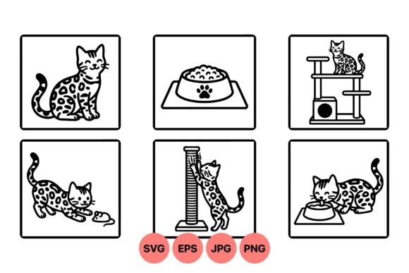 Cute Cat Line Art Icons