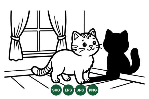 Cute Cat Shadow Illustration