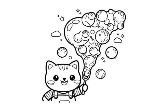 Cute Cat with Soap Bubbles Playful Vecto
