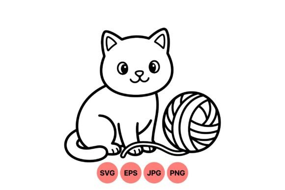 Cute Cat with Yarn Clipart
