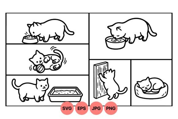Cute Kitten Activities Clipart