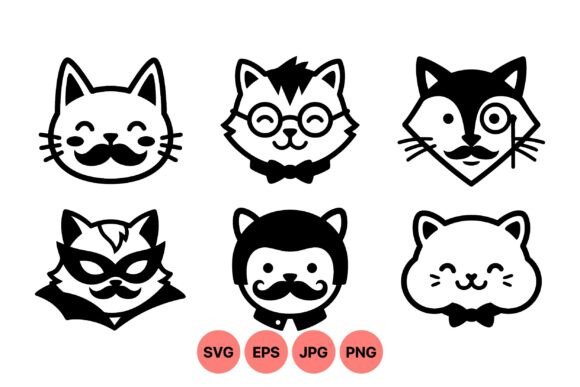 Cute Mustache Cat Icon Pack
