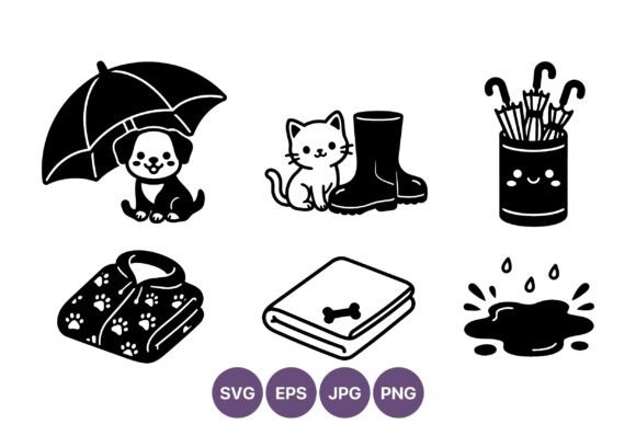 Cute Puppy Cat Umbrella Black White