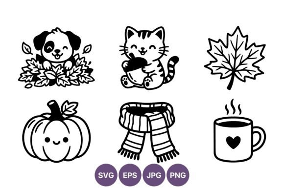 Cute Puppy Kitten Acorn Pumpkin Autumn