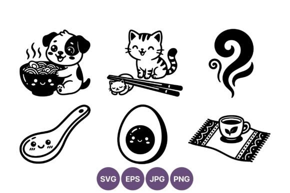 Cute Puppy Kitten Noodles Tea Vector