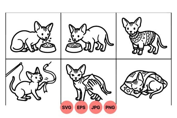 Cute Sphynx Cat Line Art