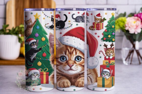 Festive Cat Christmas 20oz Tumbler Wrap