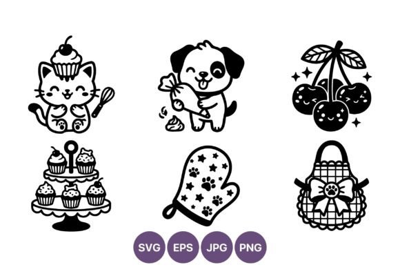 Kawaii Cat Puppy Cupcake Vector Art