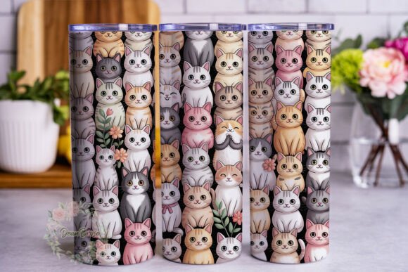 Kawaii Cat Stacks 20oz Tumbler Wrap