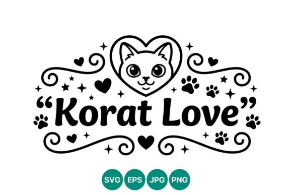 Korat Love Cat Face Vector Design
