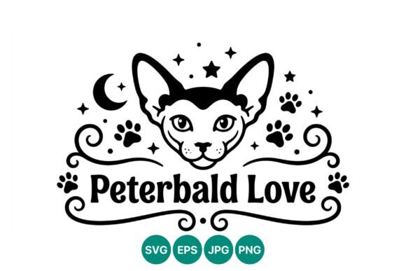 Peterbald Cat Face Moon Stars Vector