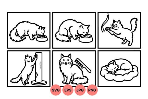Playful Cat Line Art Collection