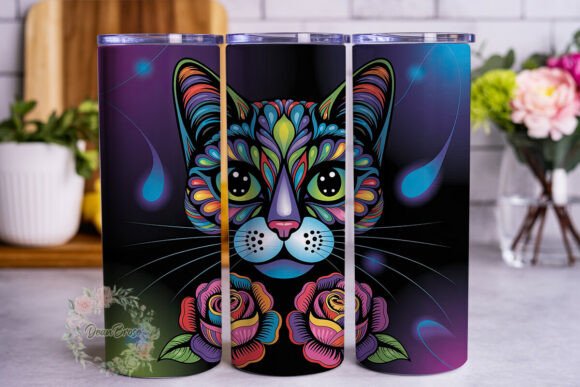 Psychedelic Cat Pattern 20oz Tumbler
