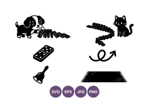 Puppy Kitten Playing Domino Vector