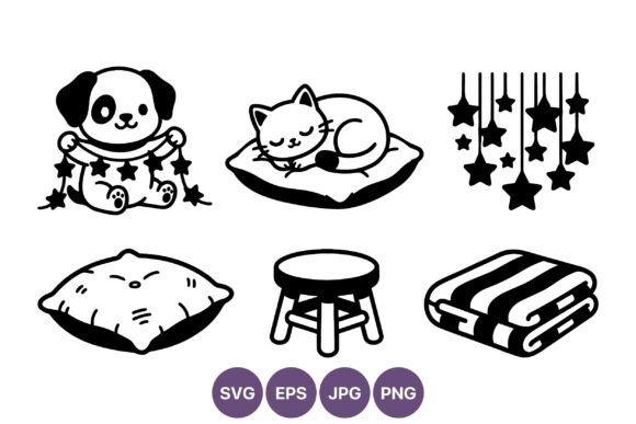 Puppy with Star Garland and Sleeping Cat