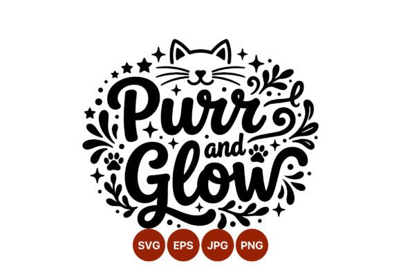 Purr and Glow Cat Face Calligraphic Art