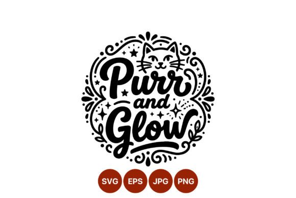 Purr and Glow Cat Lettering Vector