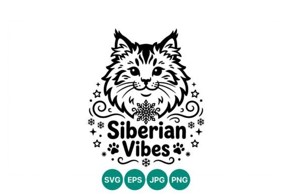 Siberian Cat Face Black White Vector