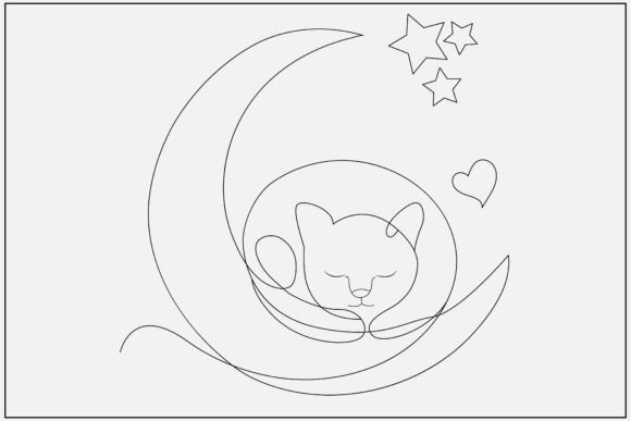 Sleeping Cat Curled Crescent Moon Line