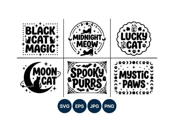 Spooky Cat Phrases Black and White