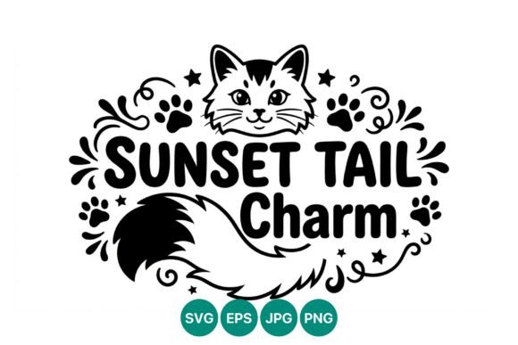 Sunset Tail Charm Cat Face Vector