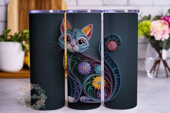 Vibrant Quilling Cat 20oz Tumbler Wrap